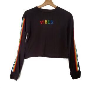 Block Party | Rainbow Embroidered Vibes Crop Long Sleeve Tee